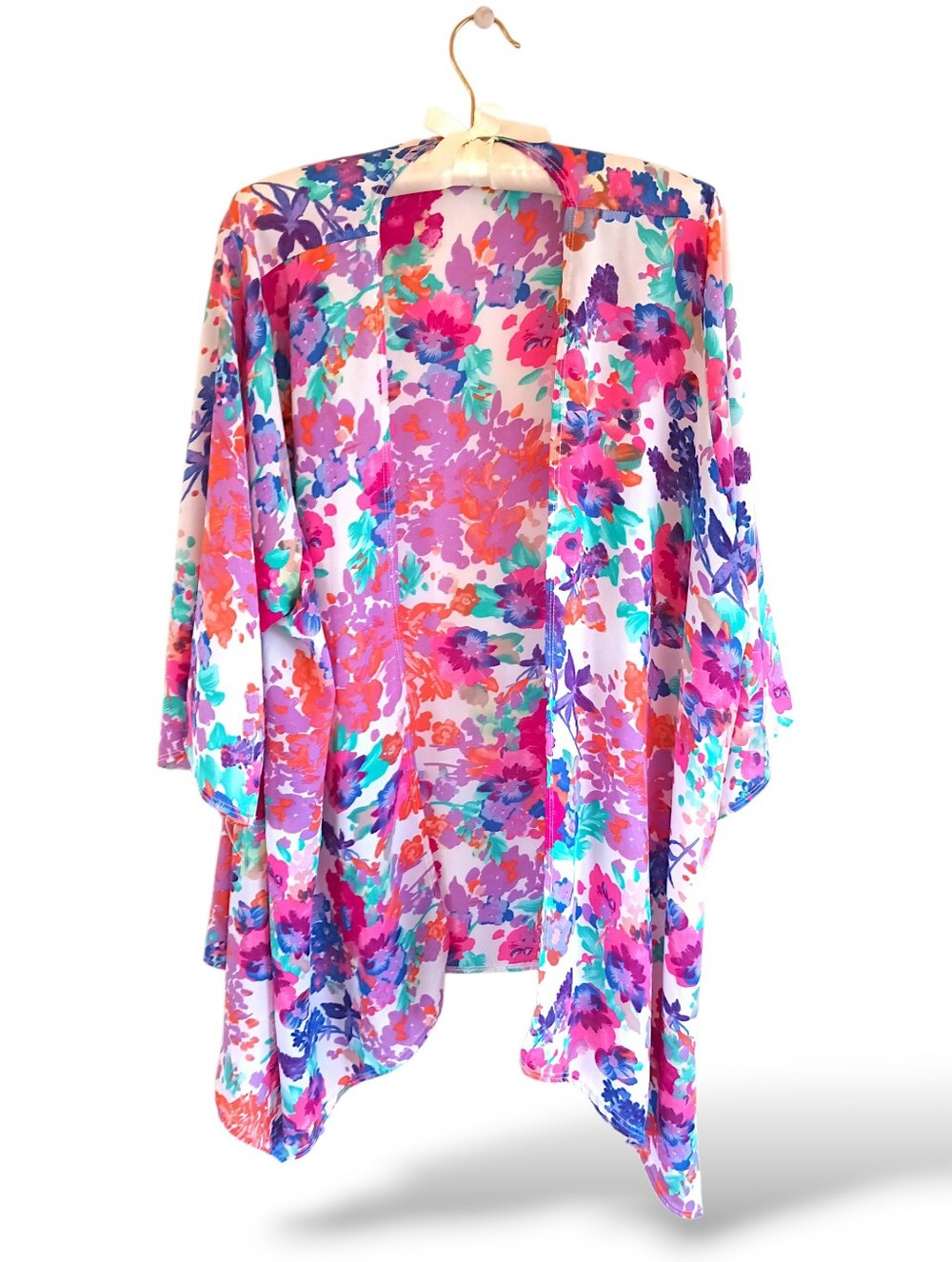 Oasis Floral Sheer Kimono Pink Purple Teal Flowy Plus size Vibrant Colorful Wrap